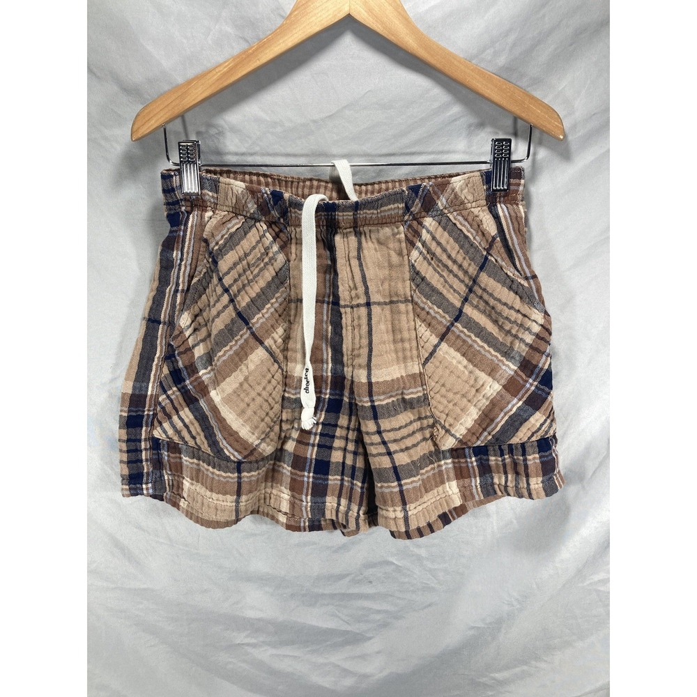 Aerie women's gauze plaid shorts size S/p high waist brown